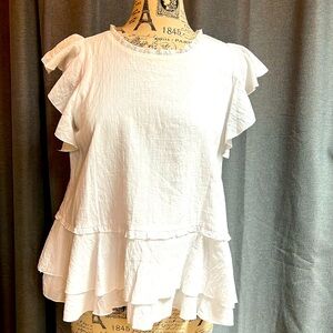 New, white, cotton flutter sleeve, pullover top